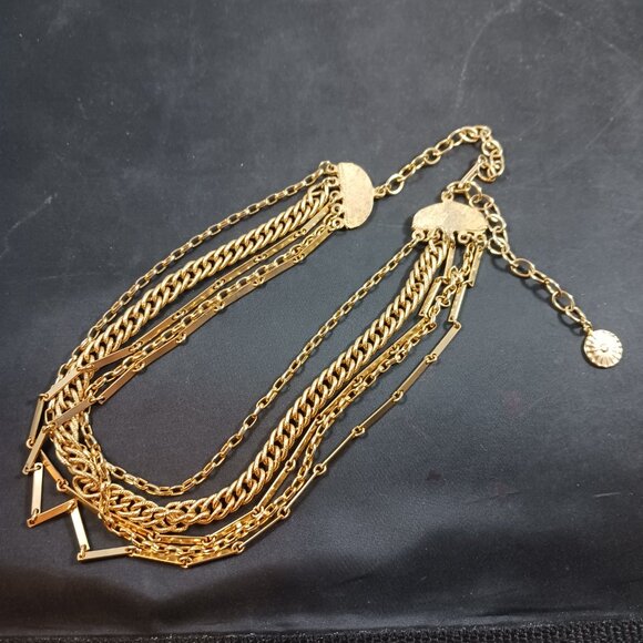 Vintage Gold Tone 5 Layered Statement Choker Necklace - Picture 9 of 10